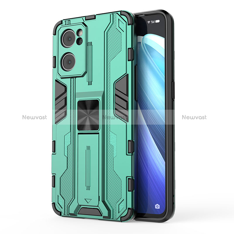 Silicone Matte Finish and Plastic Back Cover Case with Magnetic Stand for Oppo Find X5 Lite 5G Green