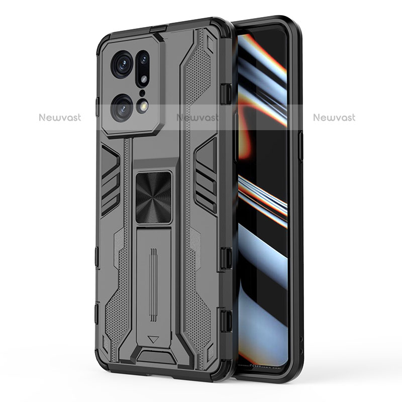 Silicone Matte Finish and Plastic Back Cover Case with Magnetic Stand for Oppo Find X5 Pro 5G