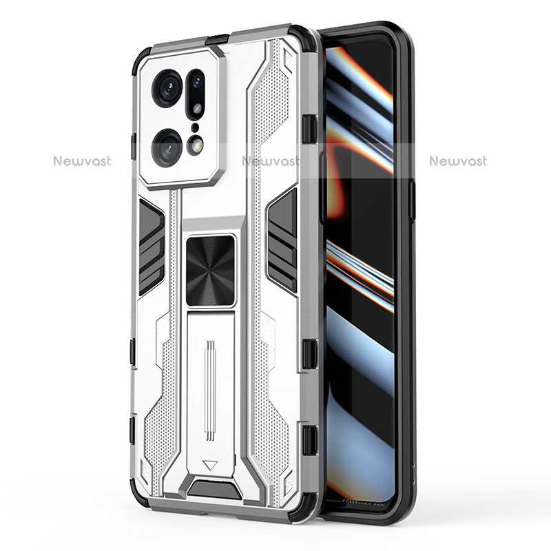 Silicone Matte Finish and Plastic Back Cover Case with Magnetic Stand for Oppo Find X5 Pro 5G