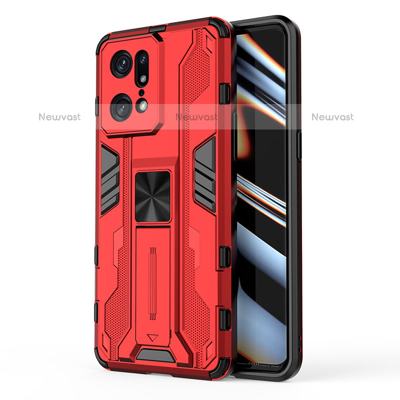 Silicone Matte Finish and Plastic Back Cover Case with Magnetic Stand for Oppo Find X5 Pro 5G