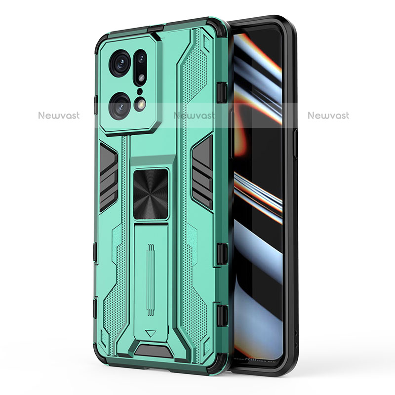 Silicone Matte Finish and Plastic Back Cover Case with Magnetic Stand for Oppo Find X5 Pro 5G