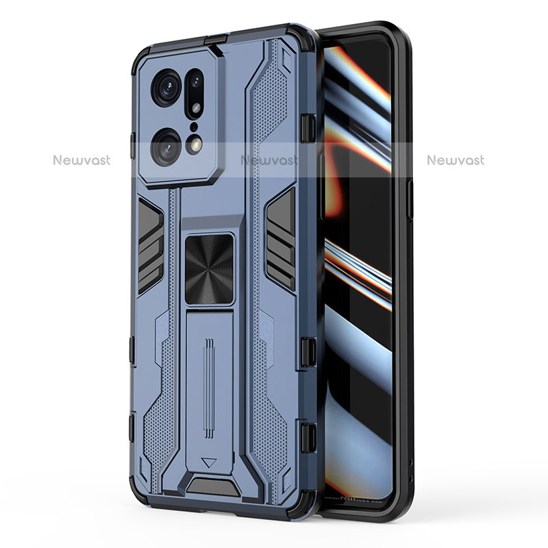 Silicone Matte Finish and Plastic Back Cover Case with Magnetic Stand for Oppo Find X5 Pro 5G