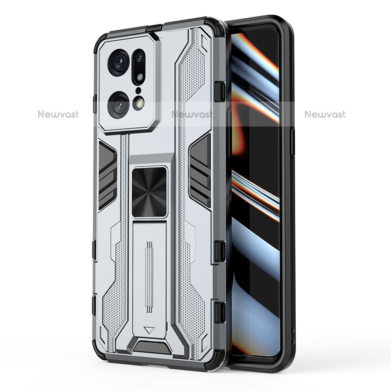 Silicone Matte Finish and Plastic Back Cover Case with Magnetic Stand for Oppo Find X5 Pro 5G