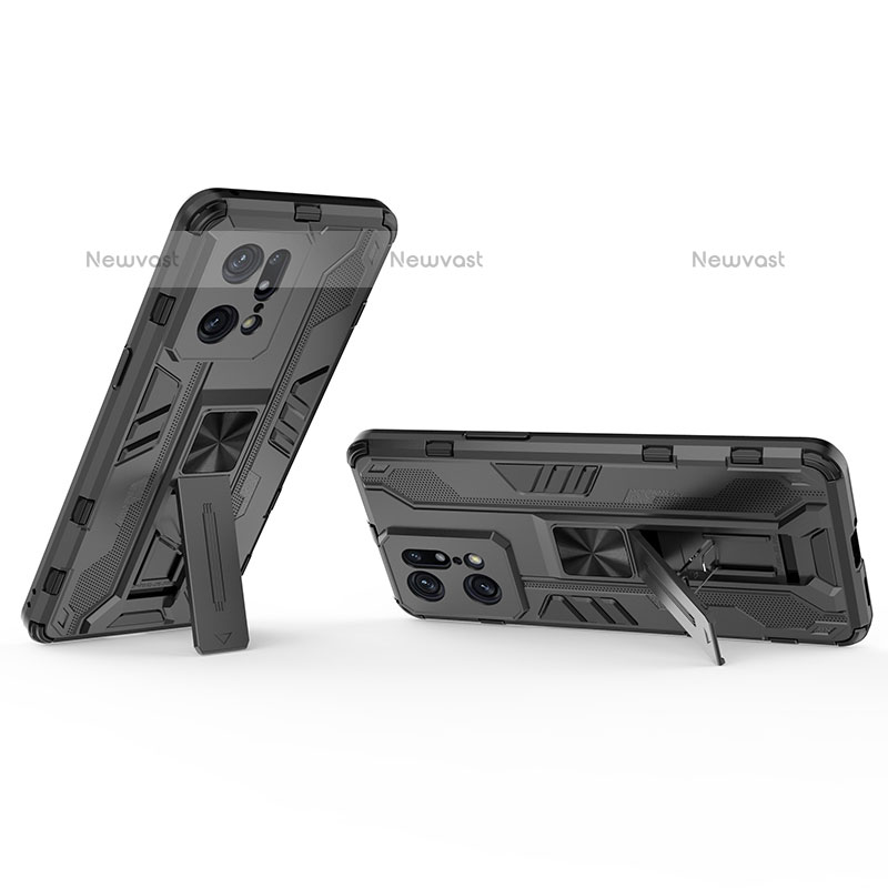 Silicone Matte Finish and Plastic Back Cover Case with Magnetic Stand for Oppo Find X5 Pro 5G