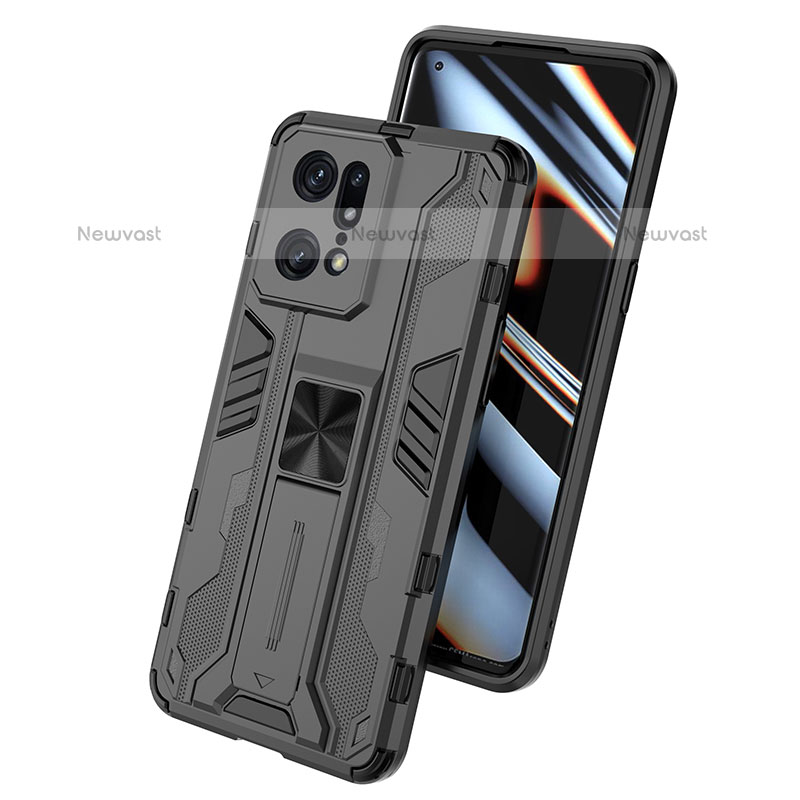 Silicone Matte Finish and Plastic Back Cover Case with Magnetic Stand for Oppo Find X5 Pro 5G