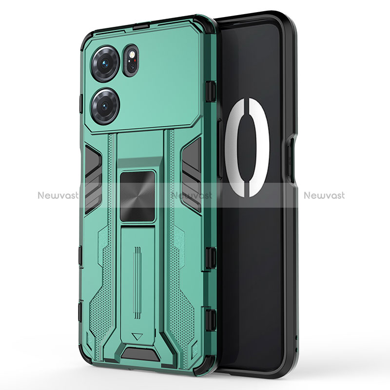 Silicone Matte Finish and Plastic Back Cover Case with Magnetic Stand for Oppo K10 5G Green