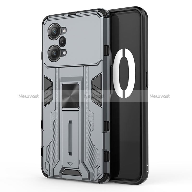 Silicone Matte Finish and Plastic Back Cover Case with Magnetic Stand for Oppo K10 Pro 5G