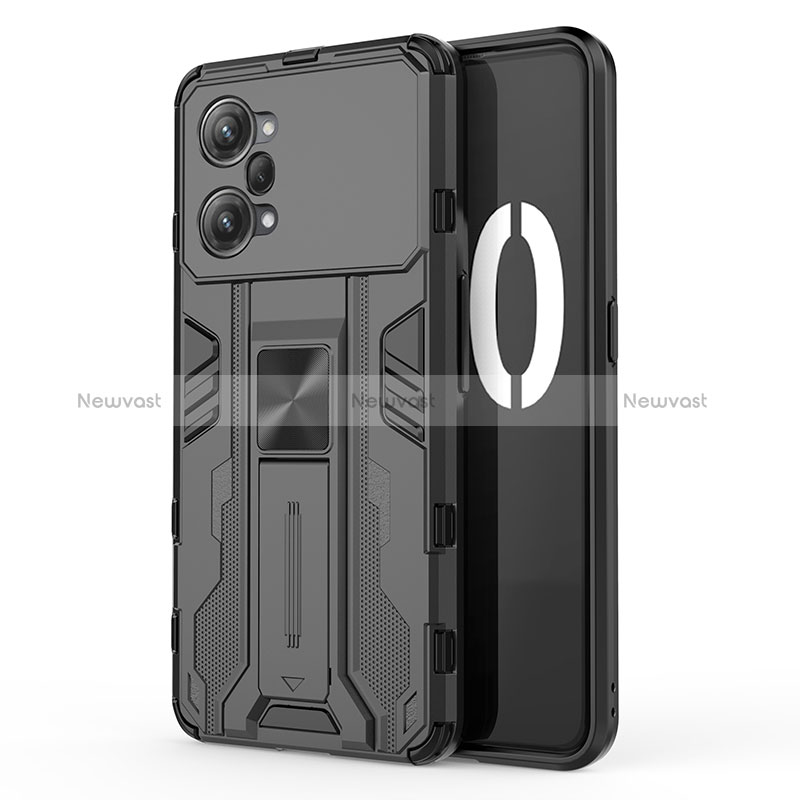 Silicone Matte Finish and Plastic Back Cover Case with Magnetic Stand for Oppo K10 Pro 5G Black