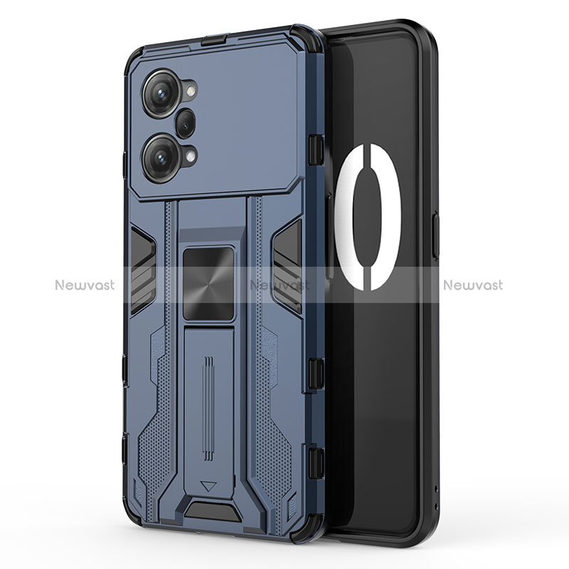 Silicone Matte Finish and Plastic Back Cover Case with Magnetic Stand for Oppo K10 Pro 5G Blue