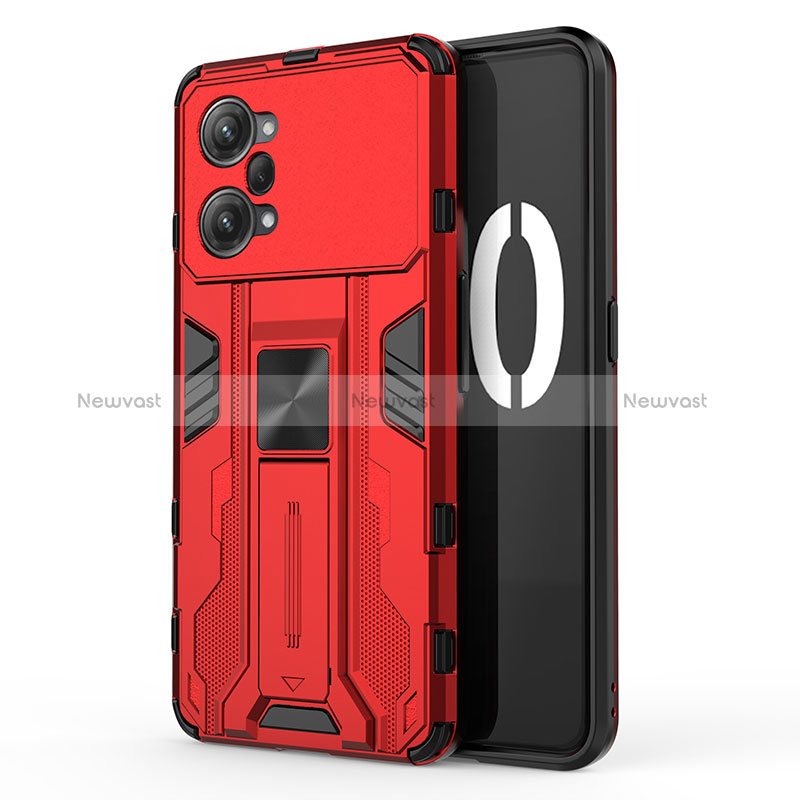 Silicone Matte Finish and Plastic Back Cover Case with Magnetic Stand for Oppo K10 Pro 5G Red