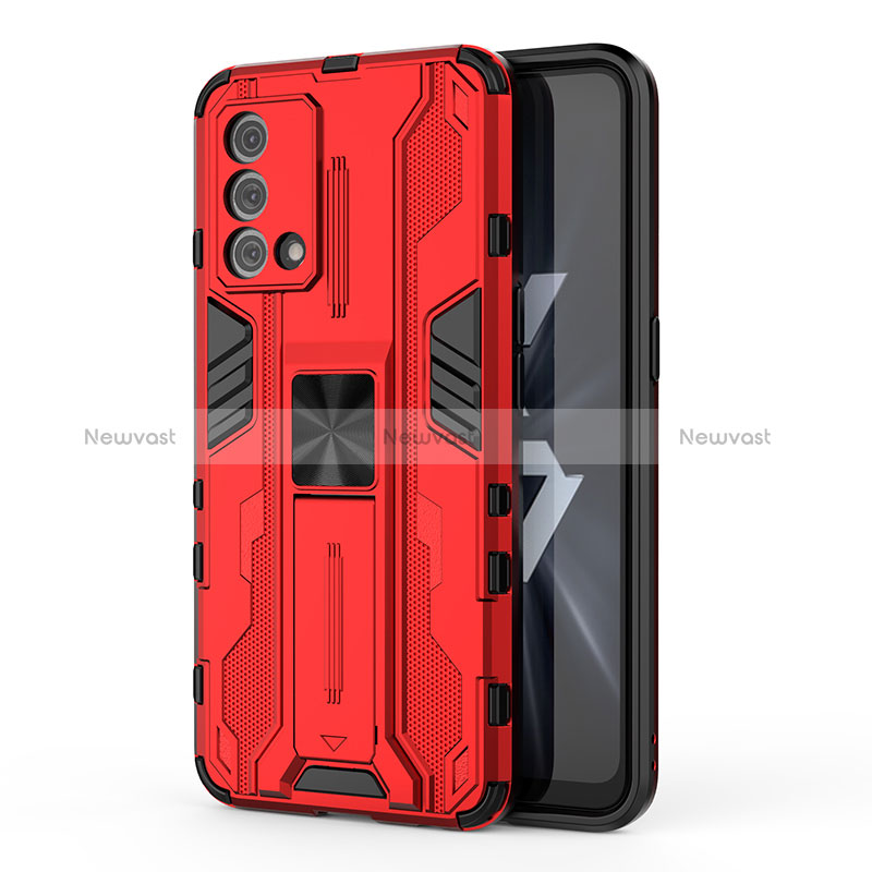 Silicone Matte Finish and Plastic Back Cover Case with Magnetic Stand for Oppo K9 5G