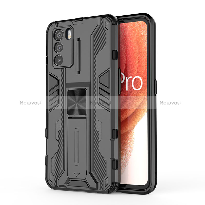 Silicone Matte Finish and Plastic Back Cover Case with Magnetic Stand for Oppo K9 Pro 5G Black