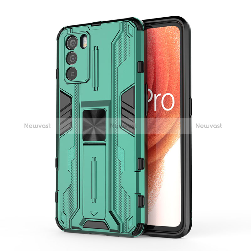 Silicone Matte Finish and Plastic Back Cover Case with Magnetic Stand for Oppo K9 Pro 5G Green