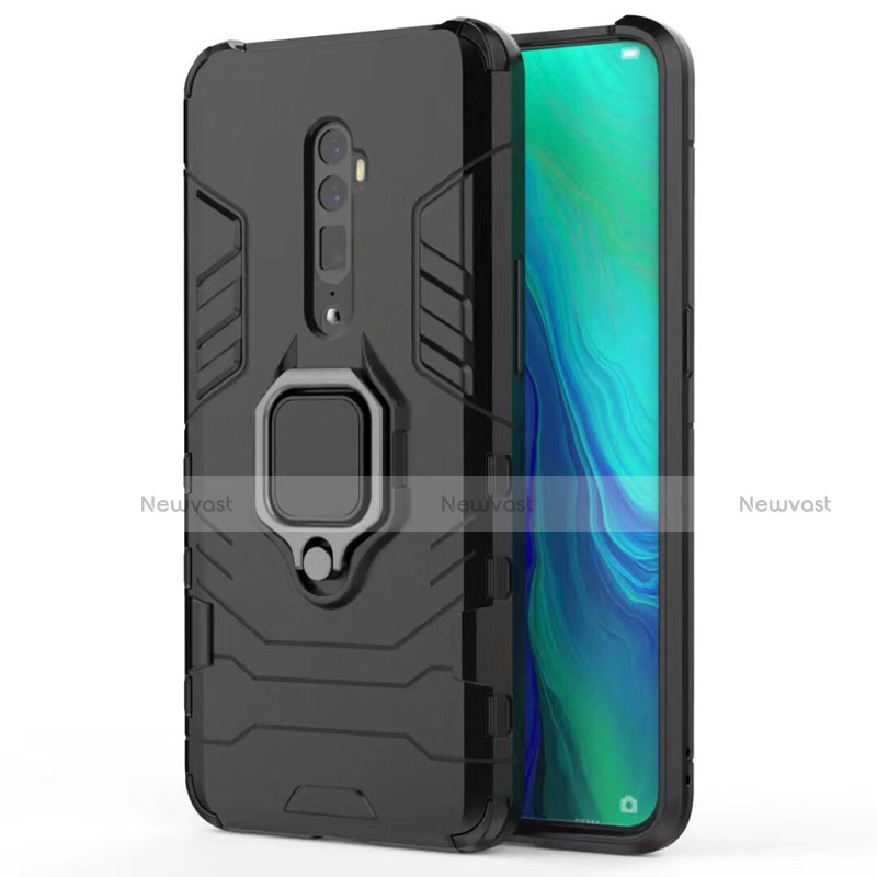 Silicone Matte Finish and Plastic Back Cover Case with Magnetic Stand for Oppo Reno 10X Zoom Black