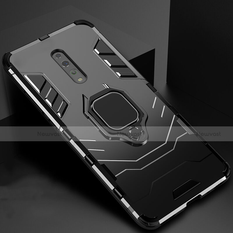 Silicone Matte Finish and Plastic Back Cover Case with Magnetic Stand for Oppo Reno Z Black