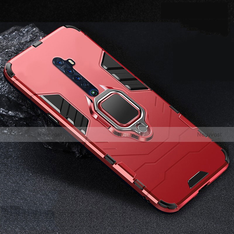 Silicone Matte Finish and Plastic Back Cover Case with Magnetic Stand for Oppo Reno2 Red