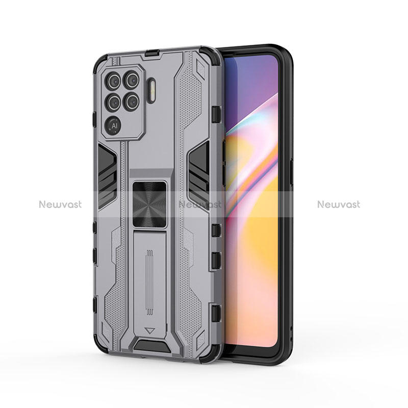 Silicone Matte Finish and Plastic Back Cover Case with Magnetic Stand for Oppo Reno5 F