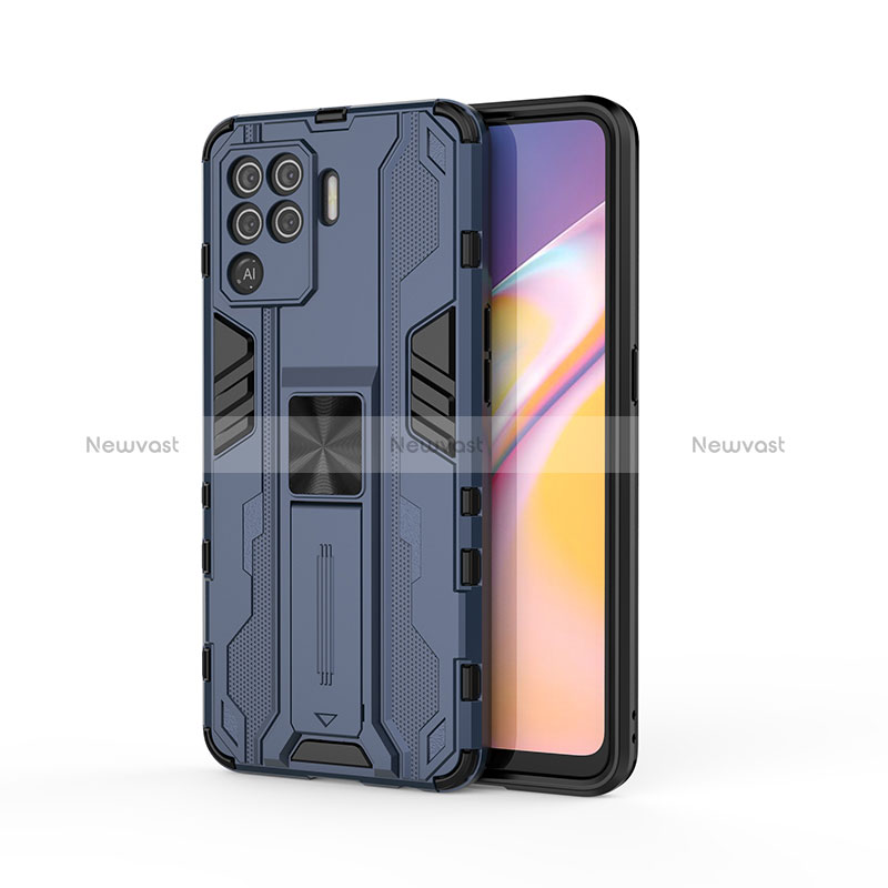 Silicone Matte Finish and Plastic Back Cover Case with Magnetic Stand for Oppo Reno5 Lite