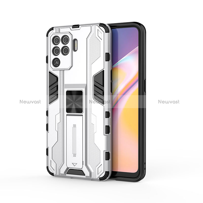 Silicone Matte Finish and Plastic Back Cover Case with Magnetic Stand for Oppo Reno5 Lite