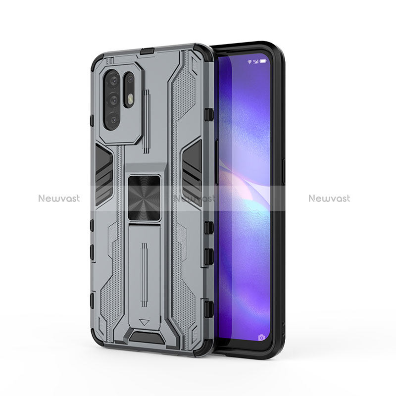 Silicone Matte Finish and Plastic Back Cover Case with Magnetic Stand for Oppo Reno5 Z 5G