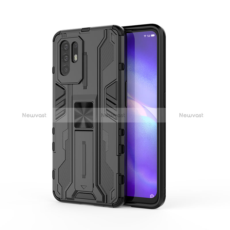 Silicone Matte Finish and Plastic Back Cover Case with Magnetic Stand for Oppo Reno5 Z 5G Black