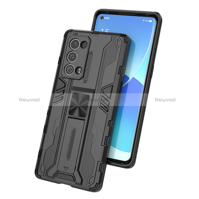 Silicone Matte Finish and Plastic Back Cover Case with Magnetic Stand for Oppo Reno6 Pro 5G