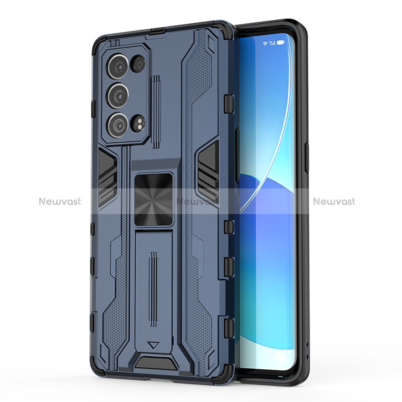 Silicone Matte Finish and Plastic Back Cover Case with Magnetic Stand for Oppo Reno6 Pro 5G