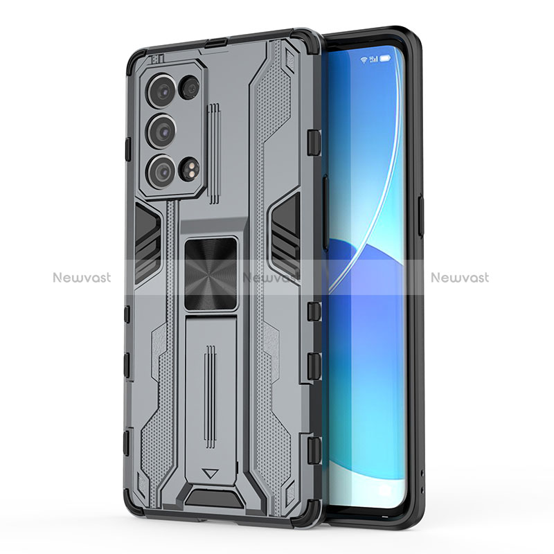 Silicone Matte Finish and Plastic Back Cover Case with Magnetic Stand for Oppo Reno6 Pro+ Plus 5G