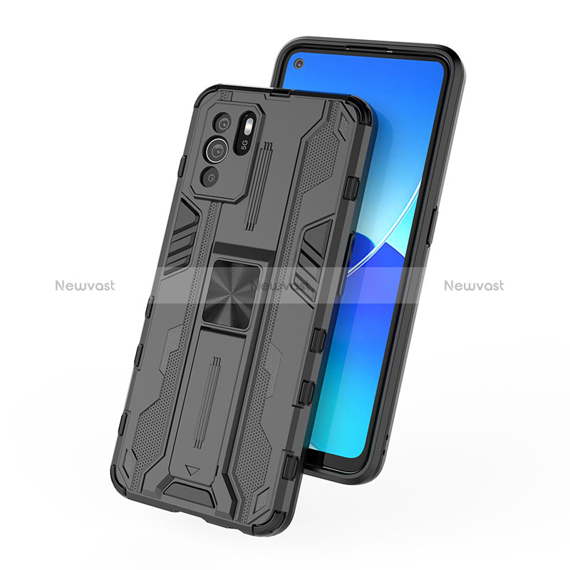 Silicone Matte Finish and Plastic Back Cover Case with Magnetic Stand for Oppo Reno6 Z 5G