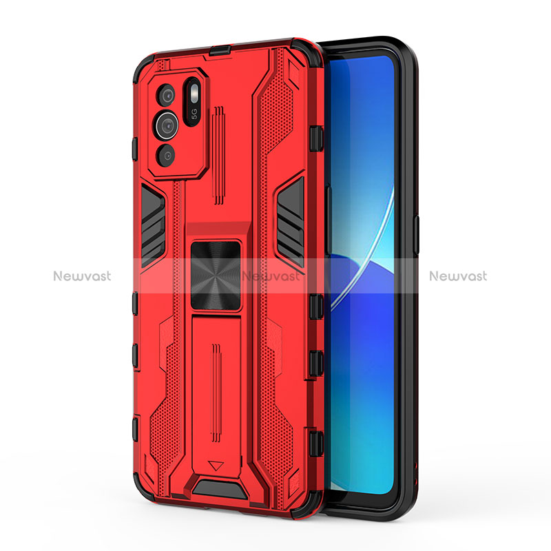 Silicone Matte Finish and Plastic Back Cover Case with Magnetic Stand for Oppo Reno6 Z 5G