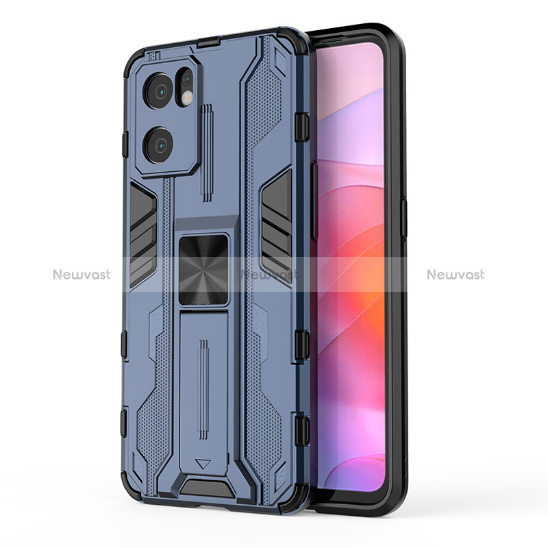 Silicone Matte Finish and Plastic Back Cover Case with Magnetic Stand for Oppo Reno7 SE 5G