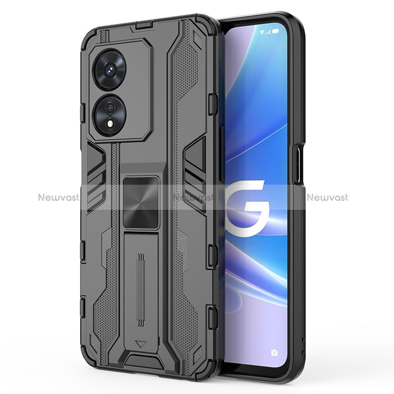 Silicone Matte Finish and Plastic Back Cover Case with Magnetic Stand for Oppo Reno8 T 5G