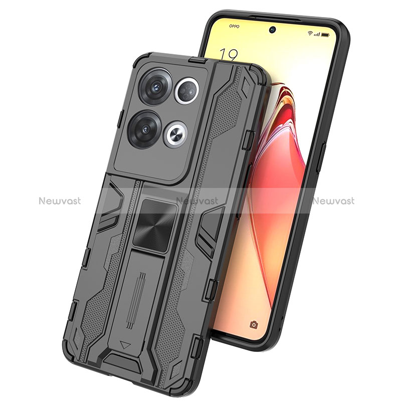 Silicone Matte Finish and Plastic Back Cover Case with Magnetic Stand for Oppo Reno9 Pro+ Plus 5G