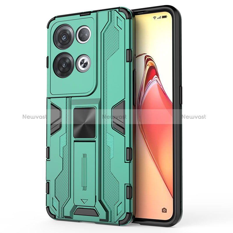 Silicone Matte Finish and Plastic Back Cover Case with Magnetic Stand for Oppo Reno9 Pro+ Plus 5G Green