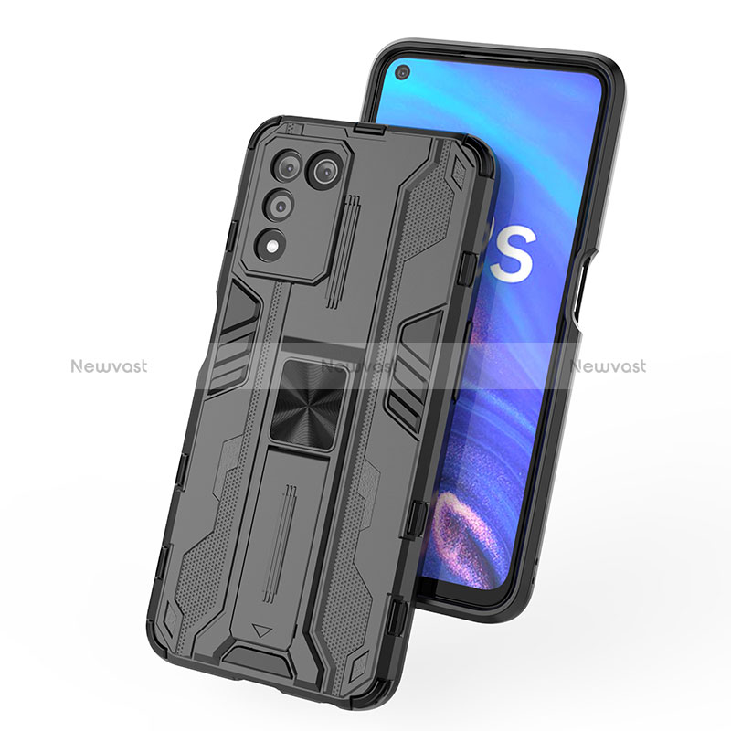 Silicone Matte Finish and Plastic Back Cover Case with Magnetic Stand for Realme Q3s 5G