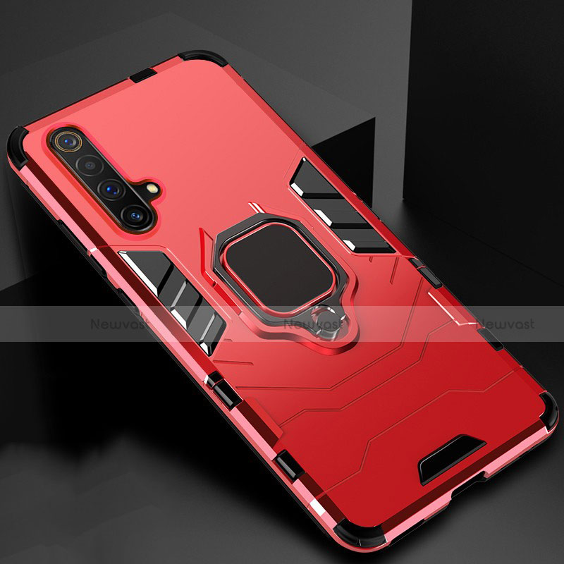 Silicone Matte Finish and Plastic Back Cover Case with Magnetic Stand for Realme X50 5G Red