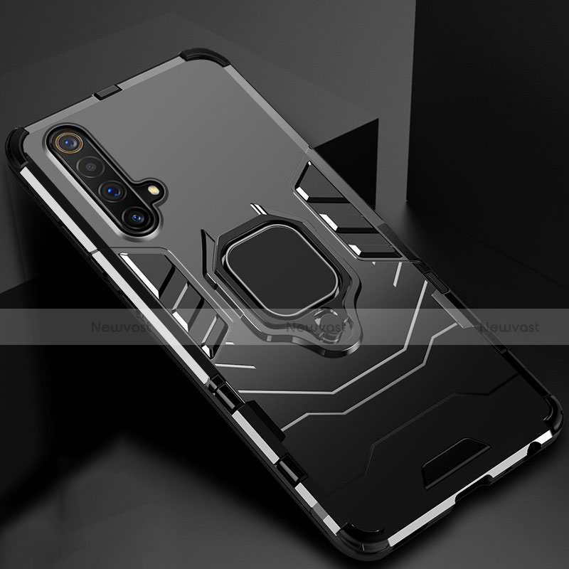 Silicone Matte Finish and Plastic Back Cover Case with Magnetic Stand for Realme X50t 5G Black