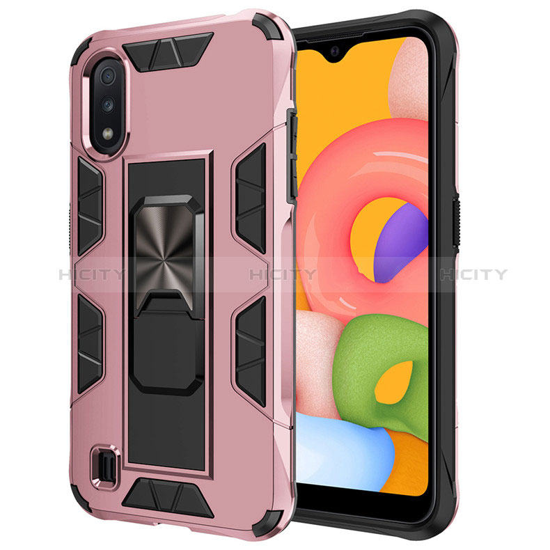 Silicone Matte Finish and Plastic Back Cover Case with Magnetic Stand for Samsung Galaxy A01 SM-A015