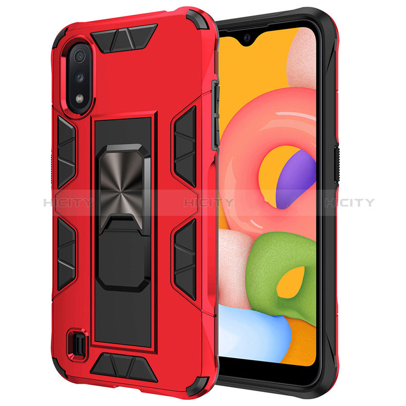 Silicone Matte Finish and Plastic Back Cover Case with Magnetic Stand for Samsung Galaxy A01 SM-A015