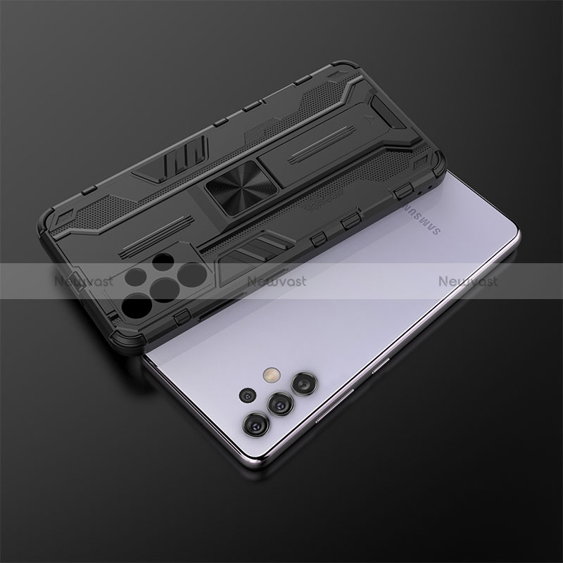 Silicone Matte Finish and Plastic Back Cover Case with Magnetic Stand for Samsung Galaxy A32 4G