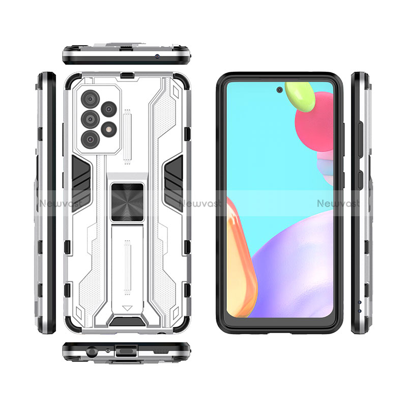 Silicone Matte Finish and Plastic Back Cover Case with Magnetic Stand for Samsung Galaxy A52 4G