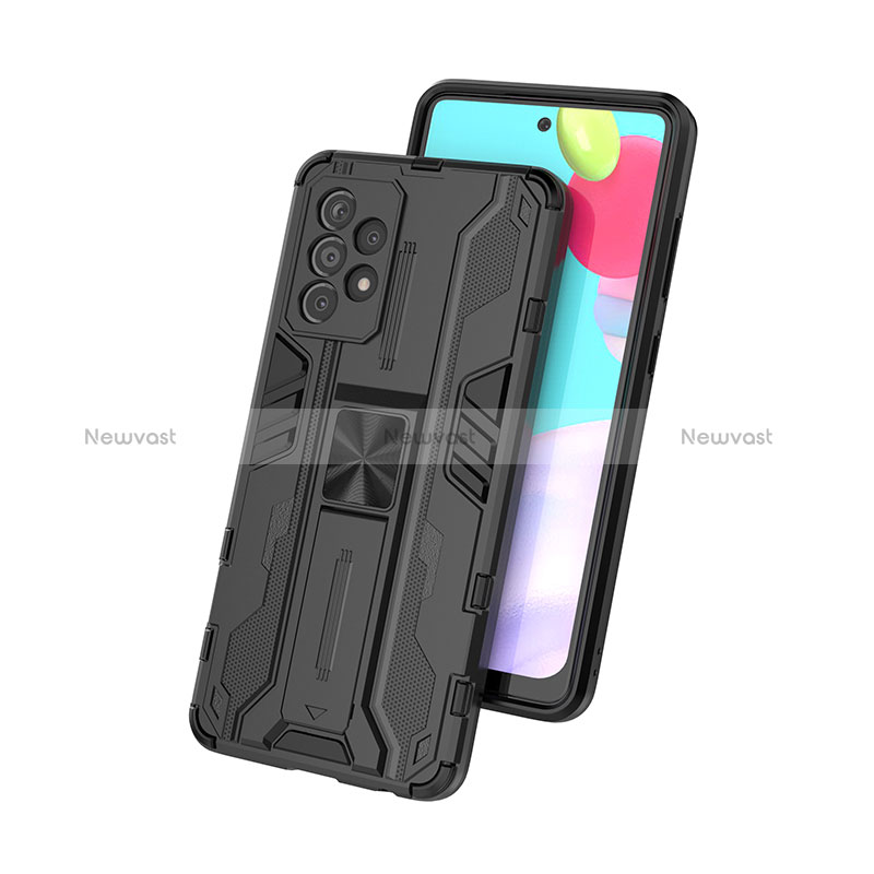 Silicone Matte Finish and Plastic Back Cover Case with Magnetic Stand for Samsung Galaxy A52 5G