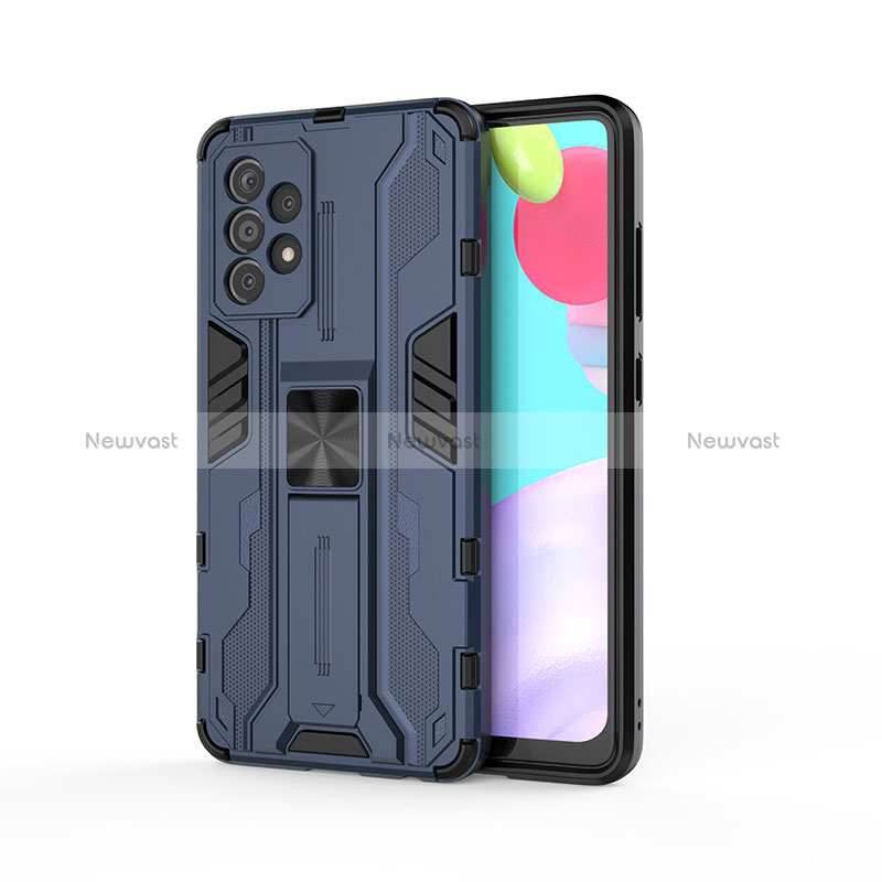 Silicone Matte Finish and Plastic Back Cover Case with Magnetic Stand for Samsung Galaxy A52s 5G