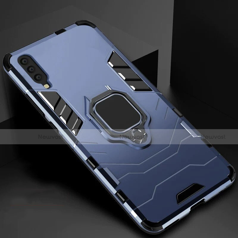 Silicone Matte Finish and Plastic Back Cover Case with Magnetic Stand for Samsung Galaxy A70S Blue