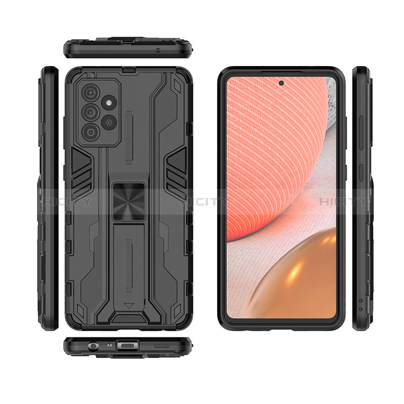 Silicone Matte Finish and Plastic Back Cover Case with Magnetic Stand for Samsung Galaxy A72 4G