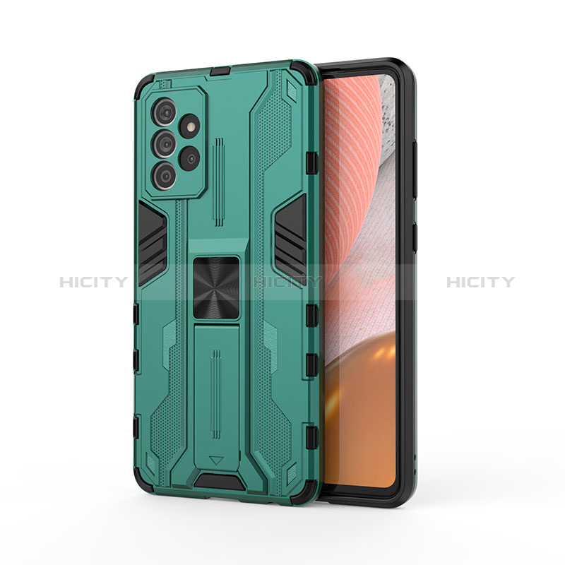 Silicone Matte Finish and Plastic Back Cover Case with Magnetic Stand for Samsung Galaxy A72 5G Green