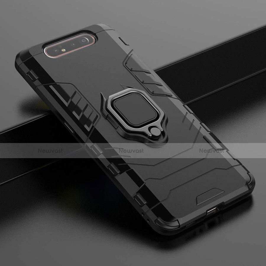 Silicone Matte Finish and Plastic Back Cover Case with Magnetic Stand for Samsung Galaxy A80