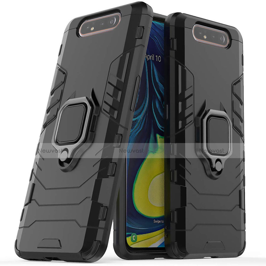 Silicone Matte Finish and Plastic Back Cover Case with Magnetic Stand for Samsung Galaxy A80