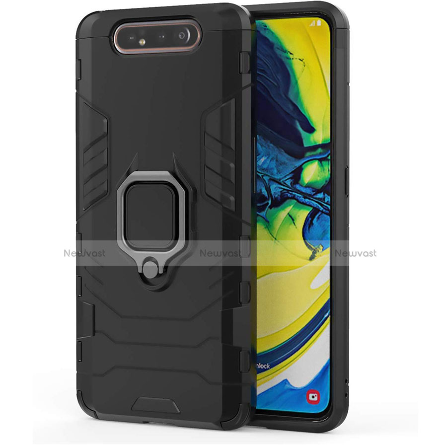 Silicone Matte Finish and Plastic Back Cover Case with Magnetic Stand for Samsung Galaxy A80