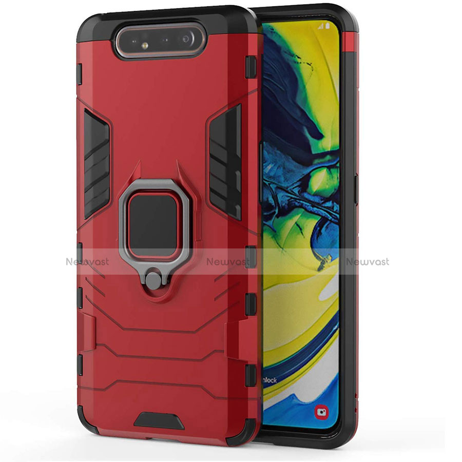 Silicone Matte Finish and Plastic Back Cover Case with Magnetic Stand for Samsung Galaxy A90 4G